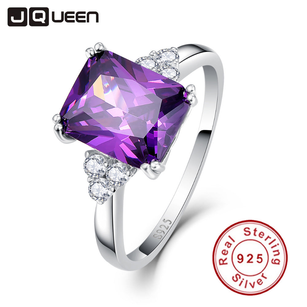 Vintage Jewelry 5.25ct Amethyst 925 Sterling Silver Ring emerald Cut Purple Nature stone Women Wedding Anel Aneis Gemstone Rings