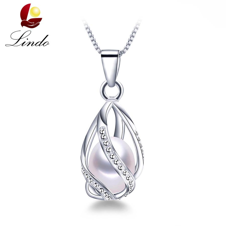 Classic Special Design 8-9mm Natural Pearl Pendant Necklace with 45cm Silver Chain 4 colors Wholesale Casual Jewelry