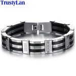 TrustyLan Accessory Men Bracelet Brazalet High Quality Stainless Steel & Black Silicone Mens Bracelets Jewelry Wristbands Band