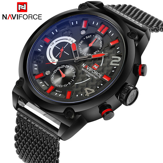 2017 NAVIFORCE Luxury Brand Men's Analog Quartz 24 Hour Date Watches Man 3ATM Waterproof Clock Men Sport Full Steel Wrist Watch