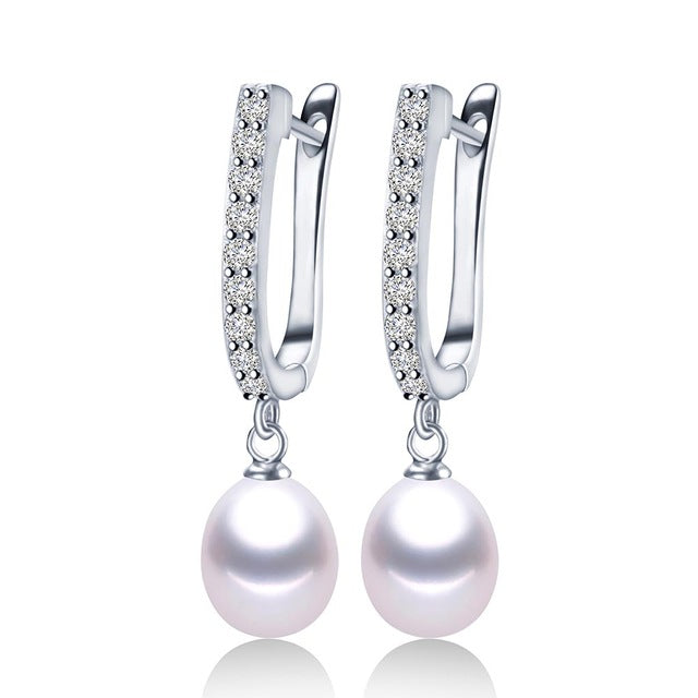 Top Sale natural pearl earrings,fashion925 sterling silver jewelry, Women Dangle Drop Earrings for Wedding/Party 3 colors