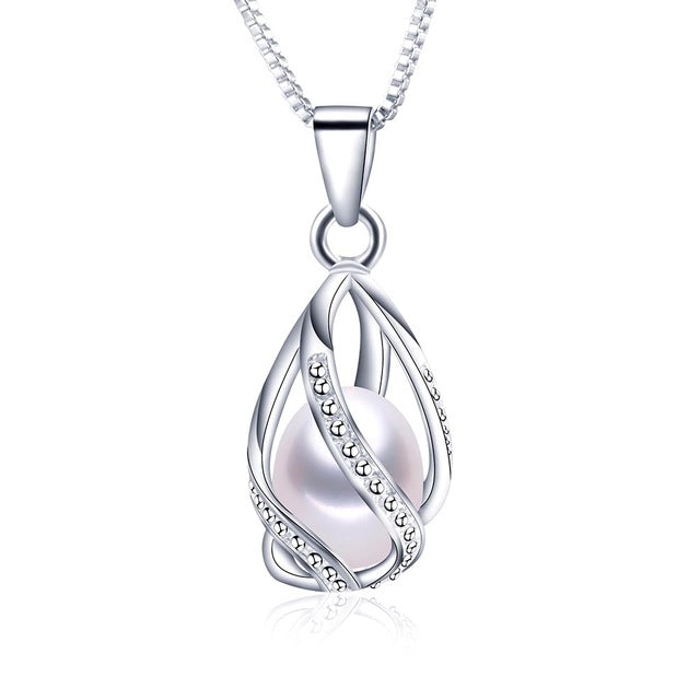 Classic Special Design 8-9mm Natural Pearl Pendant Necklace with 45cm Silver Chain 4 colors Wholesale Casual Jewelry