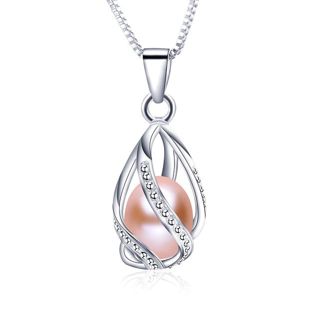 Classic Special Design 8-9mm Natural Pearl Pendant Necklace with 45cm Silver Chain 4 colors Wholesale Casual Jewelry