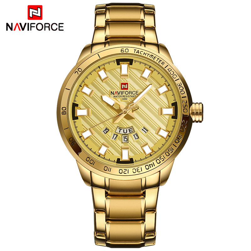 NAVIFORCE Luxury Brand Men Stainless Steel Gold Watch Men's Quartz Clock Man Sports Waterproof Wrist Watches relogio masculino