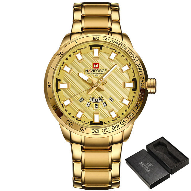 NAVIFORCE Luxury Brand Men Stainless Steel Gold Watch Men's Quartz Clock Man Sports Waterproof Wrist Watches relogio masculino