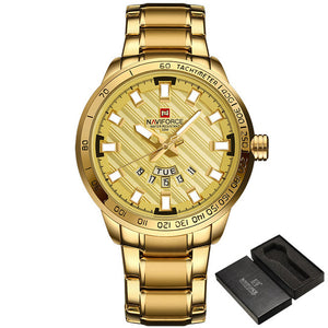NAVIFORCE Luxury Brand Men Stainless Steel Gold Watch Men's Quartz Clock Man Sports Waterproof Wrist Watches relogio masculino