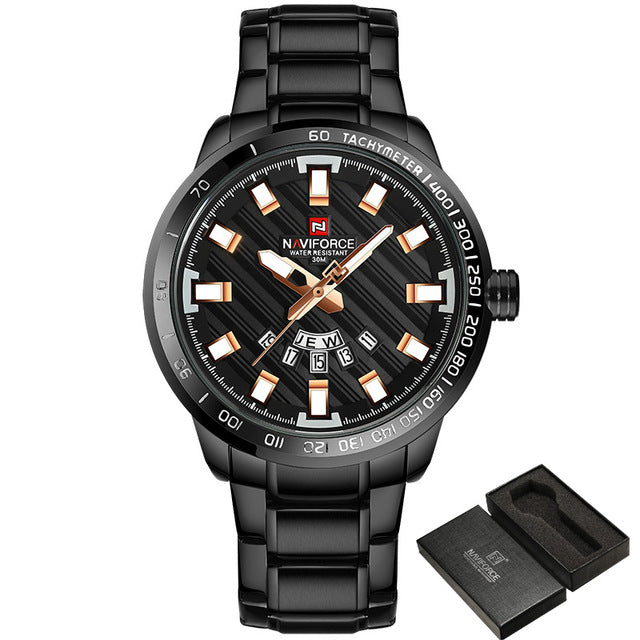 NAVIFORCE Luxury Brand Men Stainless Steel Gold Watch Men's Quartz Clock Man Sports Waterproof Wrist Watches relogio masculino