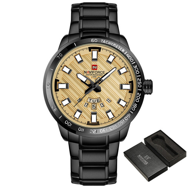 NAVIFORCE Luxury Brand Men Stainless Steel Gold Watch Men's Quartz Clock Man Sports Waterproof Wrist Watches relogio masculino