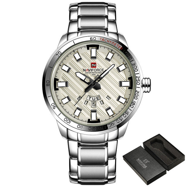 NAVIFORCE Luxury Brand Men Stainless Steel Gold Watch Men's Quartz Clock Man Sports Waterproof Wrist Watches relogio masculino