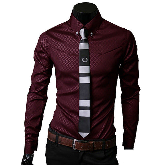 Men Plaid Shirts Brand 5XL 2016 New Mens Dress Shirts Long Sleeve Slim Casual Black White Social Male Clothes Chemise Homme 25