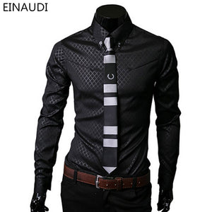 Men Plaid Shirts Brand 5XL 2016 New Mens Dress Shirts Long Sleeve Slim Casual Black White Social Male Clothes Chemise Homme 25