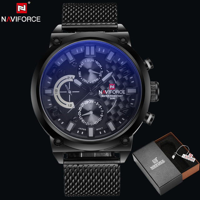NAVIFORCE Original Luxury Brand Stainless Steel Quartz Watch Men Calendar Clock Sports Military WristWatch Relogio Masculino