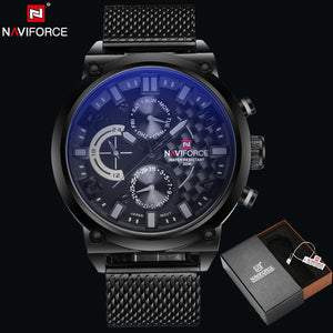 NAVIFORCE Original Luxury Brand Stainless Steel Quartz Watch Men Calendar Clock Sports Military WristWatch Relogio Masculino