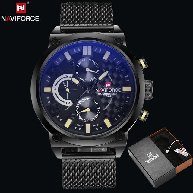 NAVIFORCE Original Luxury Brand Stainless Steel Quartz Watch Men Calendar Clock Sports Military WristWatch Relogio Masculino