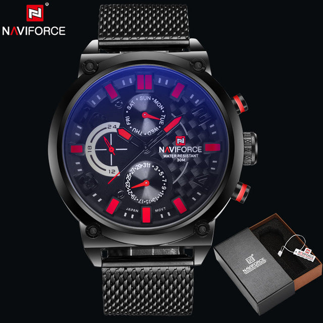 NAVIFORCE Original Luxury Brand Stainless Steel Quartz Watch Men Calendar Clock Sports Military WristWatch Relogio Masculino