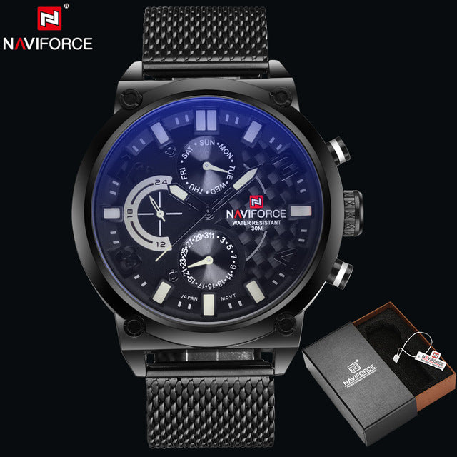 NAVIFORCE Original Luxury Brand Stainless Steel Quartz Watch Men Calendar Clock Sports Military WristWatch Relogio Masculino