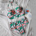 Sexy Floral Print High Waist Swimsuit 2017 Bikini Push Up Swimwear Women Vintage Biquini Bathing Suit  Maillot de Bain Femme XXL