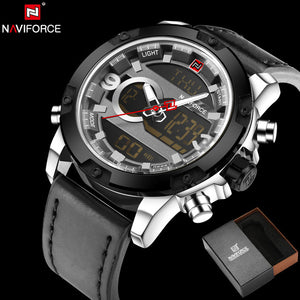 NAVIFORCE Original Luxury Brand Leather Quartz Watch Men Clock Digital LED Army Military Sport Wristwatch relogio masculino