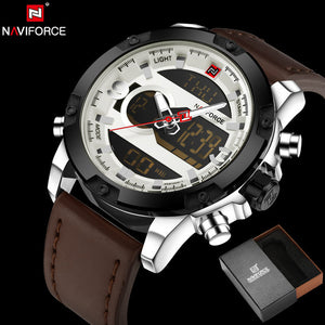 NAVIFORCE Original Luxury Brand Leather Quartz Watch Men Clock Digital LED Army Military Sport Wristwatch relogio masculino