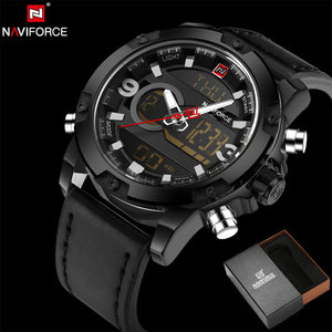 NAVIFORCE Original Luxury Brand Leather Quartz Watch Men Clock Digital LED Army Military Sport Wristwatch relogio masculino