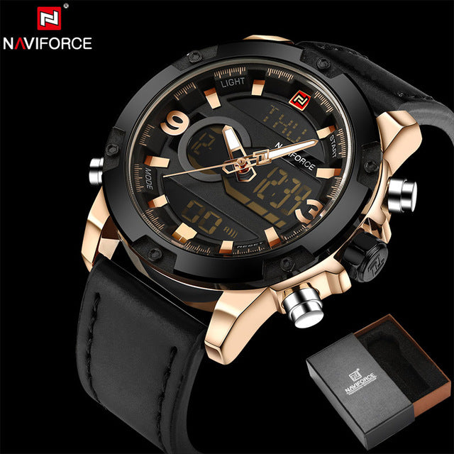 NAVIFORCE Original Luxury Brand Leather Quartz Watch Men Clock Digital LED Army Military Sport Wristwatch relogio masculino