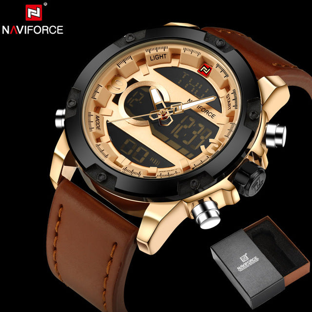 NAVIFORCE Original Luxury Brand Leather Quartz Watch Men Clock Digital LED Army Military Sport Wristwatch relogio masculino