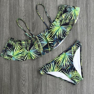 2017 New Ruffle Bikini Swimwear Women Swimsuit Brazilian Bikini Set Off Shoulder Bathing Suits Print Biquini Beach Wear