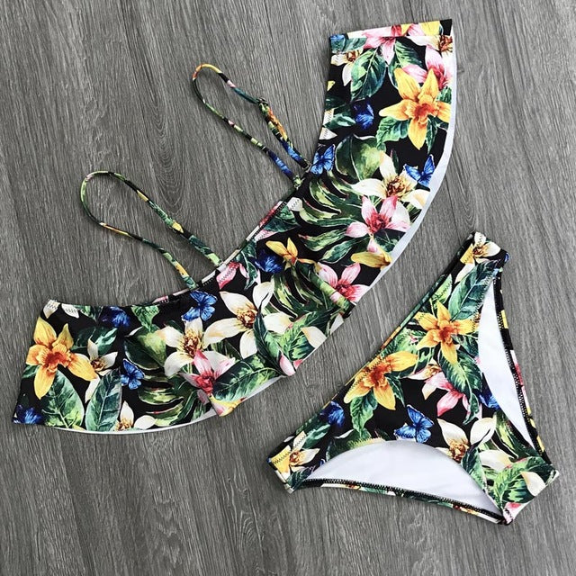 2017 New Ruffle Bikini Swimwear Women Swimsuit Brazilian Bikini Set Off Shoulder Bathing Suits Print Biquini Beach Wear