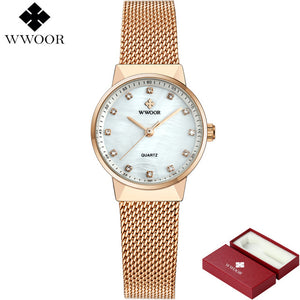 WWOOR 50m Waterproof Rose Gold Watch Women Quartz Watches Ladies Top Brand Luxury Female Wrist Watch Girl Clock Relogio Feminino