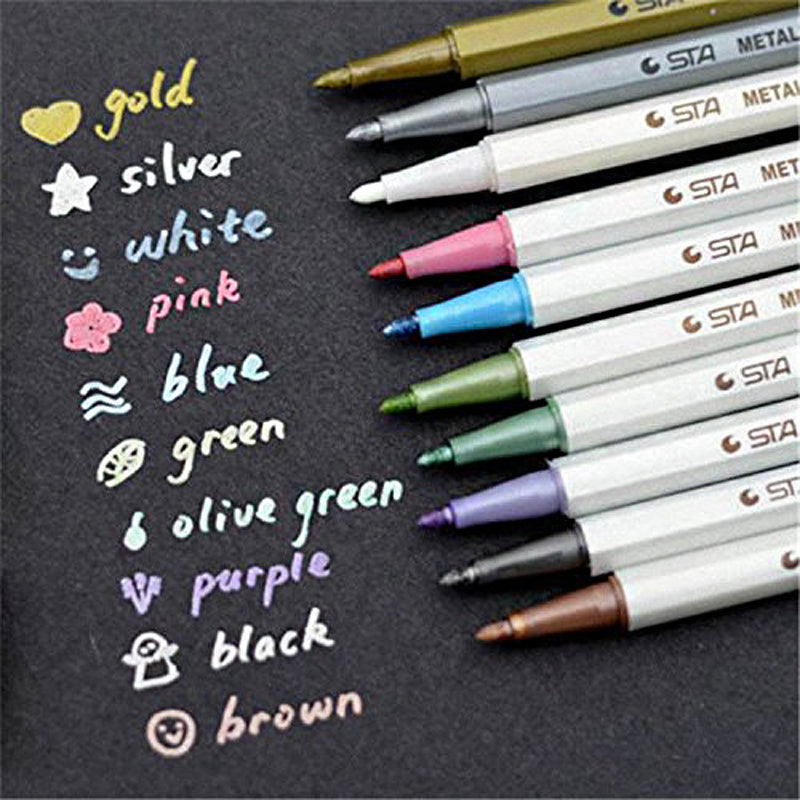 10 pcs/lot STA Metallic Colored Ink Water Chalk Pen for Scrapbook Photo Album Drawing Watercolor Art Marker Gel Pens Stationery