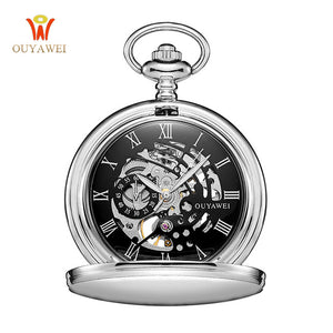 Antique Skeleton Mechanical Pocket Watch gift Men Chain Necklace Business Casual Pocket & Fob Watches OUYAWEI Luxury watch