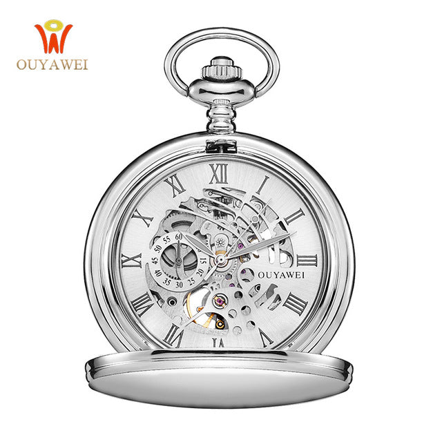 Antique Skeleton Mechanical Pocket Watch gift Men Chain Necklace Business Casual Pocket & Fob Watches OUYAWEI Luxury watch