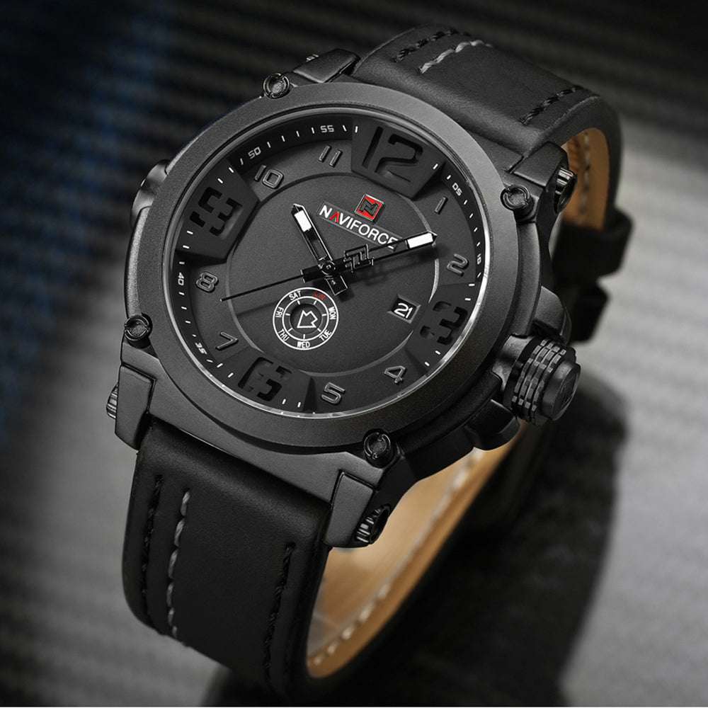 NAVIFORCE Mens Watches Top Brand Luxury Sport Quartz-Watch Leather Strap Clock Men Waterproof Wristwatch relogio masculino 9099