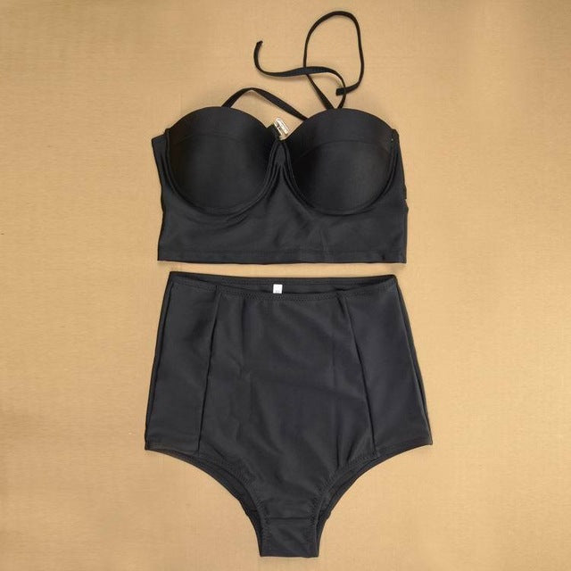New High Waist Bikini Set Black  2XL Swimsuit Swimwear High Quality Material