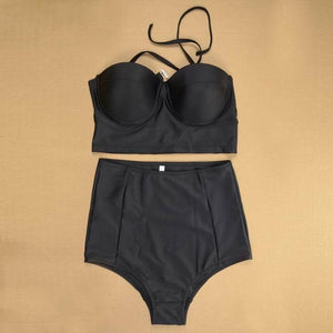 New High Waist Bikini Set Black  2XL Swimsuit Swimwear High Quality Material