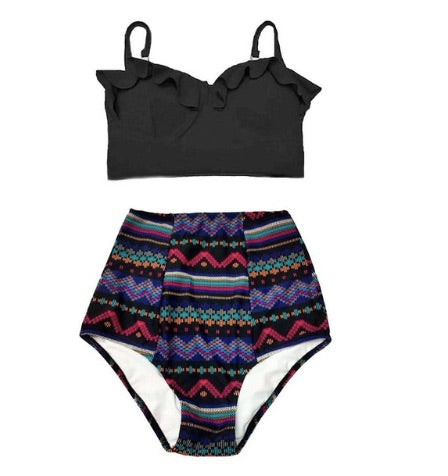 New High Waist Bikini Set Black  2XL Swimsuit Swimwear High Quality Material