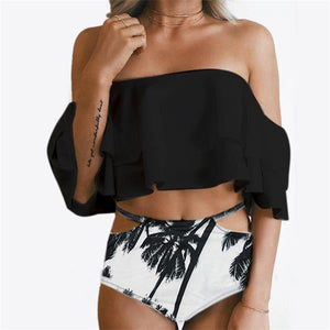 Bikini set 2017 Doubledeck flouncing Swimsuit Push Up Bathing Suit sexy Women High Waist Swimwear Off Shoulder Swimming Suits