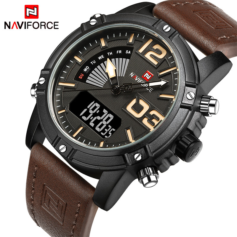 2017 NAVIFORCE Men's Fashion Sport Watches Men Quartz Analog Date Clock Man Leather Military Waterproof Watch Relogio Masculino