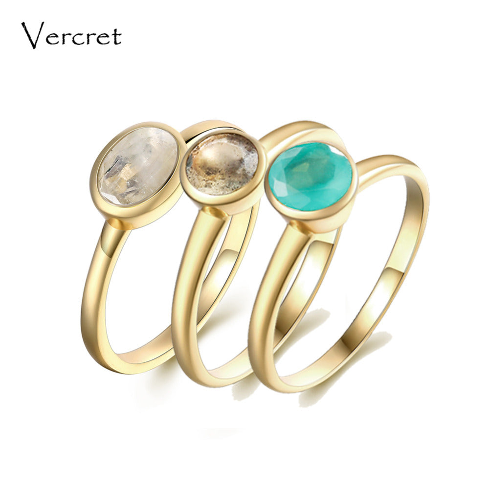 Vercret moonstone ring set handmade 925 sterling silver ring gold plate fine jewelry for women gifts sp