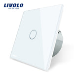 Livolo EU Standard  Switch Wall Touch Switch Luxury White Crystal Glass, 1 Gang 1 Way Switch, AC 220-250  C701-11/2/3/5