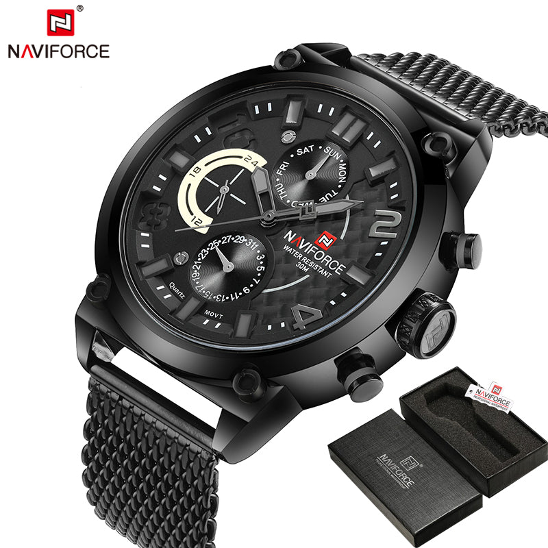 NAVIFORCE Original Luxury Brand Stainless Steel Quartz Watch Men Calendar Clock Sports Military WristWatch Relogio Masculino