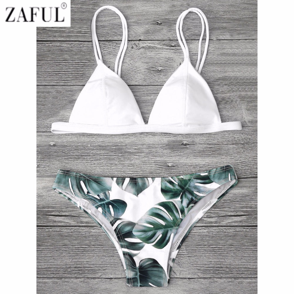 ZAFUL Sexy Brazilian Bikini Set Swimwear Women Swimsuit Bathing Suit Cami Palm Leaf Print Biquini Swim Suit Maillot De Bain