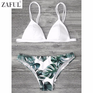 ZAFUL Sexy Brazilian Bikini Set Swimwear Women Swimsuit Bathing Suit Cami Palm Leaf Print Biquini Swim Suit Maillot De Bain