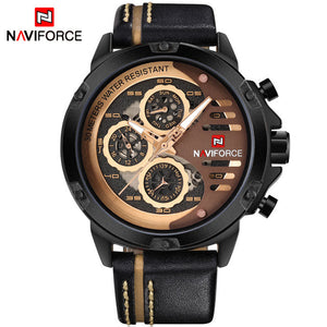 NAVIFORCE Mens Watches Top Brand Luxury Waterproof 24 hour Date Quartz Watch Man Leather Sport Wrist Watch Men Waterproof Clock