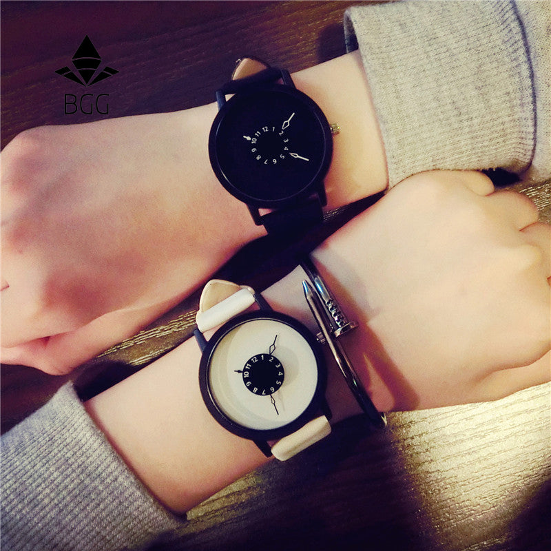 Hot fashion creative watches women men quartz-watch 2017 BGG brand unique dial design lovers' watch leather wristwatches clock