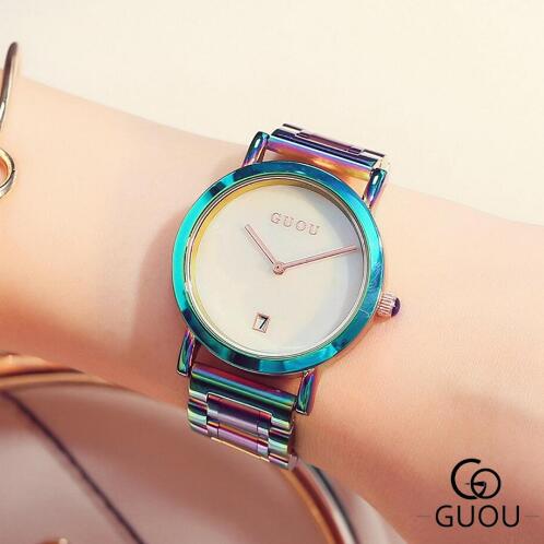 GUOU Watch Women Fashion Colorful Stainless Steel Ladies Watch Luxury Exquisite Women's Watches reloj mujer relogio feminino
