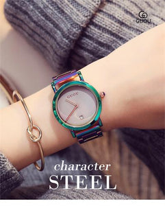 GUOU Watch Women Fashion Colorful Stainless Steel Ladies Watch Luxury Exquisite Women's Watches reloj mujer relogio feminino