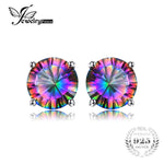 Natural Mystic Rainbow Topaz Earrings Stud For Girls Genuine Pure Solid 925 Sterling Silver Round Brand Fashion Hot Wholesale