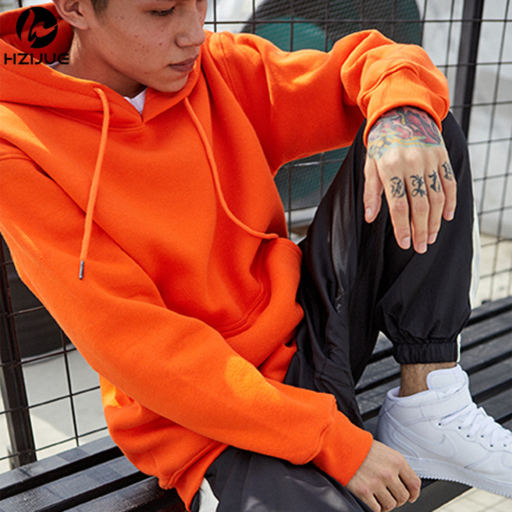 Fashion Color Hooides Men's Thick Clothes Winter Sweatshirts Men Hip Hop Streetwear Solid Fleece Hoody Man Clothing USA SIZE