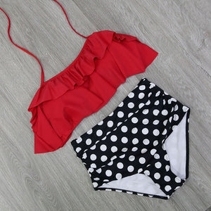 Bikini Set Double Ruffle Swimwear Women Sexy Swimsuit Off Shoulder High Waist Swim Wear Beach Bathing Suits